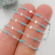 Sterling Silver Turquoise Color Enamel Marina Link Chain